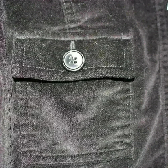 TALBOTS Black Velvet Velour Jacket Button Up Collar Stretch Casual Petite S - Picture 5 of 10